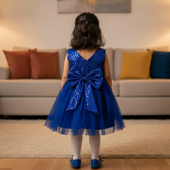 Sleeveless Crushed Sequin Knee Length Front Back Bows Pageant Frock