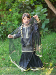 Girls 3-Piece Lace Embellished Shirt, Lawn Gharara & Net Dupatta – Eid, Wedding & Festive Dress