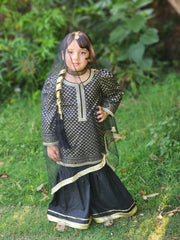 Girls 3-Piece Lace Embellished Shirt, Lawn Gharara & Net Dupatta – Eid, Wedding & Festive Dress