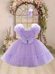 Girls’ Frilled Top Mesh Pageant Dress – Knee Length with Multi Frills & Elegant Front Bow