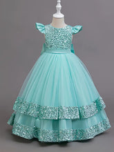 Girls Sequin Pageant Dress with Butterfly Sleeves – Full-Length Maxi Frock with Back Bow (Ages 1–12) | Eid, Wedding & Birthday Outfit