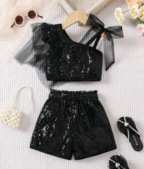Sequined Mesh Splicing Top Shorts Baby Toddler Girl Dress - Perfect for Pageants, Parties & Weddings