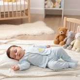 Infants 2-piece trouser shirt in blue with full sleeves and a round neck, accompanied by matching full-leg length trousers.