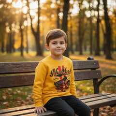 A yellow sweatshirt with 'NEW YORK' text and custom motors graphics.