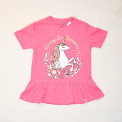 Girl Half Sleeves Unicorn Frill T Shirt