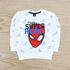 Children's sweatshirt with Spider-Man design and text.