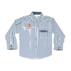 Blue & White Stripped Full Sleeves Boys Cotton Shirt