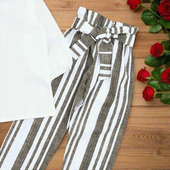 Ruffle Neck Top and Belted Pants
