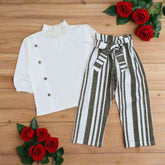 Ruffle Neck Top and Belted Pants