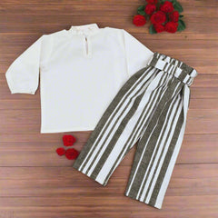Ruffle Neck Top and Belted Pants