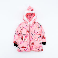 Girl Butterfly Puffer Jacket with Hood