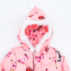Girl Butterfly Puffer Jacket with Hood