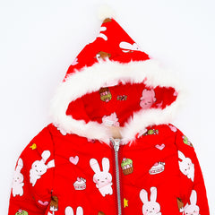 Girl Bunny Puffer Jacket With Hood