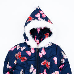 Girl Butterfly Puffer Jacket with Hood