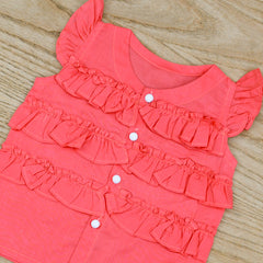 Girls 2 Piece Front Ruffle Shirt Shorts Set