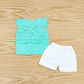 Girls 2 Piece Front Ruffle Shirt Shorts Set