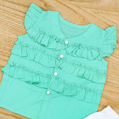Girls 2 Piece Front Ruffle Shirt Shorts Set