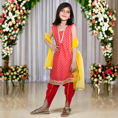Girls Panel Shirt, Tulip Shalwar & Dupata Dress