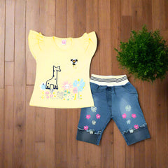 Sunny Day Embroidered Girls 2 Piece Peplum & Capri Set