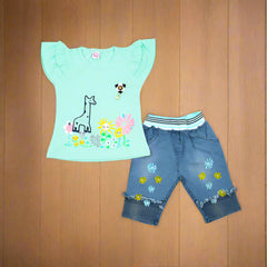 Sunny Day Embroidered Girls 2 Piece Peplum & Capri Set