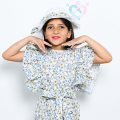 Flutter Sleeves Belted Jumpsuit With Hat