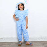 Flutter Sleeves Belted Jumpsuit With Hat