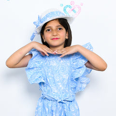 Flutter Sleeves Belted Jumpsuit With Hat