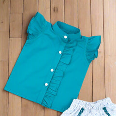 Flutter Sleeves Girls 3 Piece Top, Shorts Headband Set