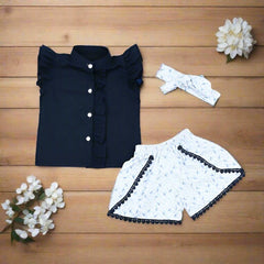 Flutter Sleeves Girls 3 Piece Top, Shorts Headband Set