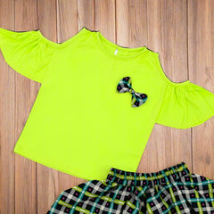 Cold Shoulder Top & Checkered Skirt 2 Piece Girl Dress Set