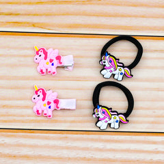 Unicorn Set of Four (2 Hair Pins With 2 Hair Ponies)