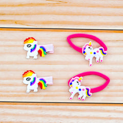 Unicorn Set of Four (2 Hair Pins With 2 Hair Ponies)