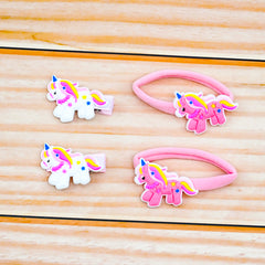 Unicorn Set of Four (2 Hair Pins With 2 Hair Ponies)