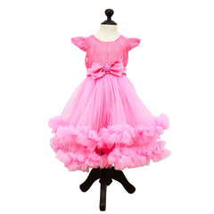 Glitter Mesh Floral Front Bow Frock