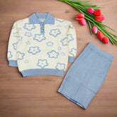 Daisy Grey Floral Top Pencil Skirt Woolen 2 Piece Girls Dress