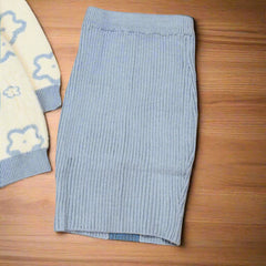 Daisy Grey Floral Top Pencil Skirt Woolen 2 Piece Girls Dress