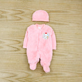 Closed Feet Fleece Jumpsuit Infant Newborn Elf Snowsuit Baby Girl Romper Cap Set