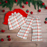 Burberry Style Tie Knot Flounce Sleeve Top With Bell Trouser