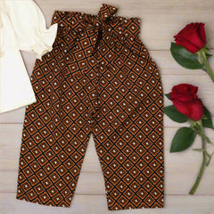 Coffee Bean Ruffle Trim Flounce Sleeves Top With Belted Trouser