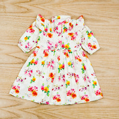 Roses Glow Pleated Ban Neck Ruffle Frock
