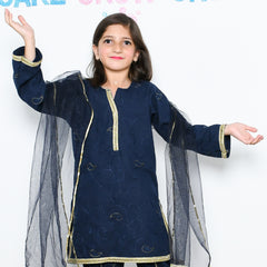 Lace Embellished Tunic Kurti Shirt, Tulip Shalwar & Dupata Dress