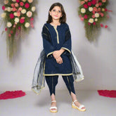 Lace Embellished Tunic Kurti Shirt, Tulip Shalwar & Dupata Dress