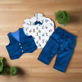 Bow Tie Printed Shirt Pants Waistcoat 3 Piece Boys Dress