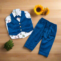 Bow Tie Printed Shirt Pants Waistcoat 3 Piece Boys Dress