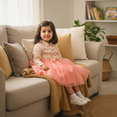 Belted Front Button Long Sleeves Splicing Mesh Frock