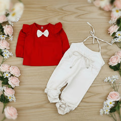 Ruffle Shoulder Bow Tie Top Elasticated Jumpsuit 2 Piece Baby Girl Toddler Dress