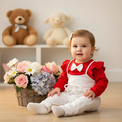 Ruffle Shoulder Bow Tie Top Elasticated Jumpsuit 2 Piece Baby Girl Toddler Dress