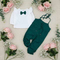 Ruffle Shoulder Bow Tie Top Elasticated Jumpsuit 2 Piece Baby Girl Toddler Dress