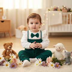 Ruffle Shoulder Bow Tie Top Elasticated Jumpsuit 2 Piece Baby Girl Toddler Dress