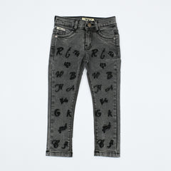 Embroidered Alphabets Girl Jeans Pants